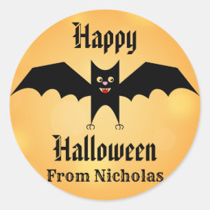 Halloween Cute Black Bat Custom Classic Round Sticker