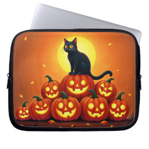 Halloween cute black cat and Jack’s lanterns  Laptop Sleeve