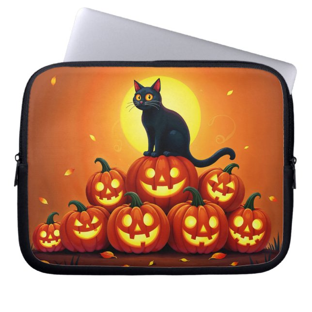 Halloween cute black cat and Jack’s lanterns  Laptop Sleeve (Front)