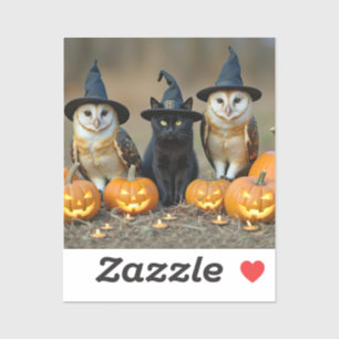 Halloween Cute Black Cat and Owls