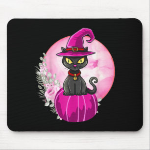 Halloween Cute Black Cat On Pumpkin Full Moon Mouse Pad