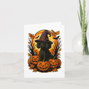 Halloween Cute Black Poodle Witch Hat Pumpkins Aut Card