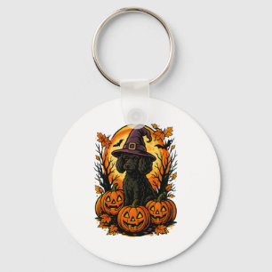 Halloween Cute Black Poodle Witch Hat Pumpkins Aut Key Ring