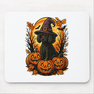 Halloween Cute Black Poodle Witch Hat Pumpkins Aut Mouse Pad