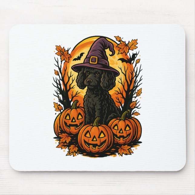 Halloween Cute Black Poodle Witch Hat Pumpkins Aut Mouse Pad (Front)