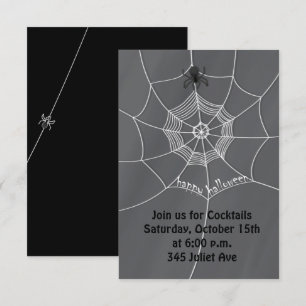 Halloween Cute Black White Spooky Spider Web Invitation