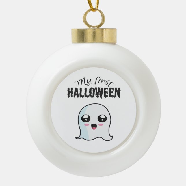 Halloween Cute Boo Newborn Baby Girl First Hallowe Ceramic Ball Christmas Ornament (Front)