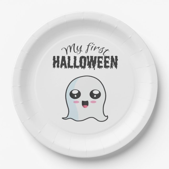 Halloween Cute Boo Newborn Baby Girl First Hallowe Paper Plate (Front)