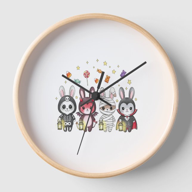 Halloween Cute Bunny Costume Clock (Front)