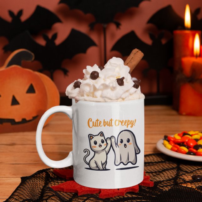 Halloween Cute But Creepy Ghost & Cat Coffee Mug (Creator Uploaded)