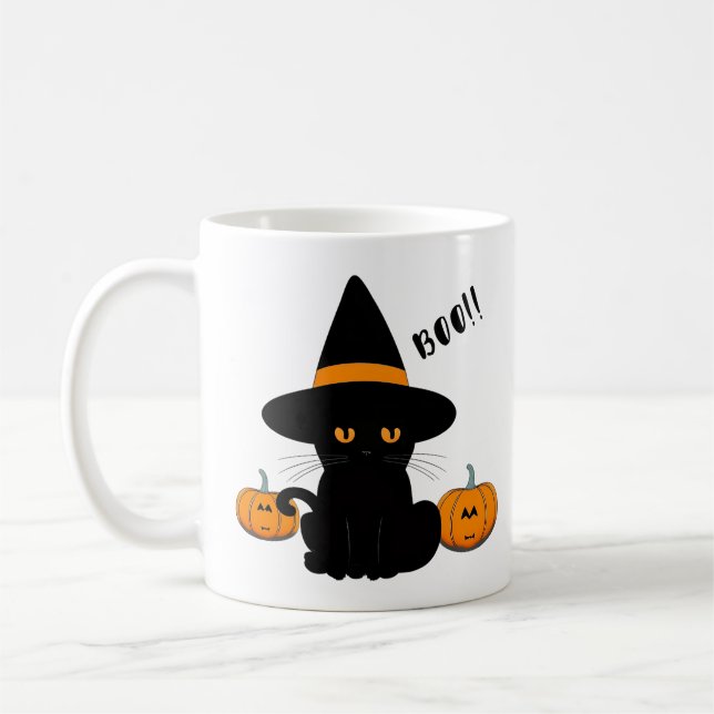 Halloween Cute Cartoon Friends, Black Baby Cat Coffee Mug (Left)