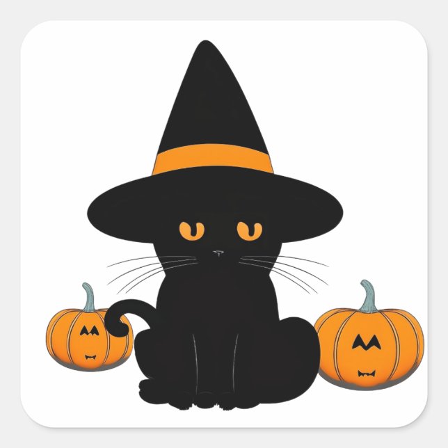 Halloween Cute Cartoon Friends, Black Baby Cat Square Sticker (Front)