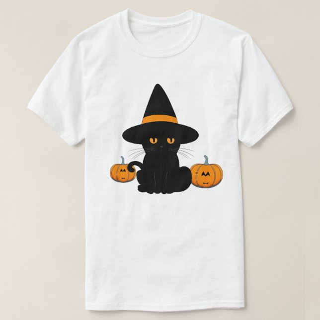 Halloween Cute Cartoon Friends, Black Baby Cat T-Shirt (Design Front)