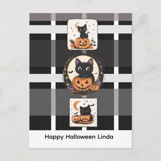 Halloween Cute Cat Fall Holiday Postcard (Front)