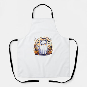 Halloween_ Cute Cat in Ghost Costume Halloween Des Apron