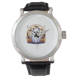 Halloween_ Cute Cat in Ghost Costume Halloween Des Watch