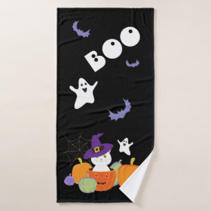 Halloween Cute Cat in Witch Hat Bath Towel Set