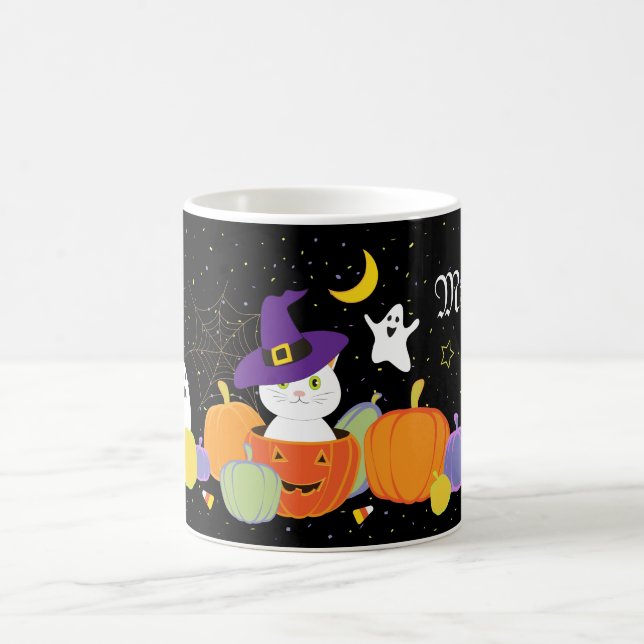 Halloween Cute Cat in Witch Hat Coffee Mug (Center)