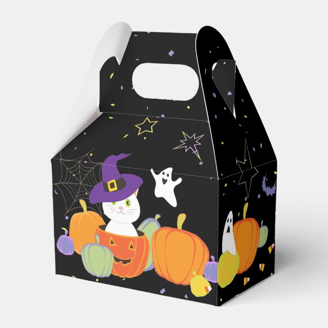 Halloween Cute Cat in Witch Hat Favour Box (Front Side)