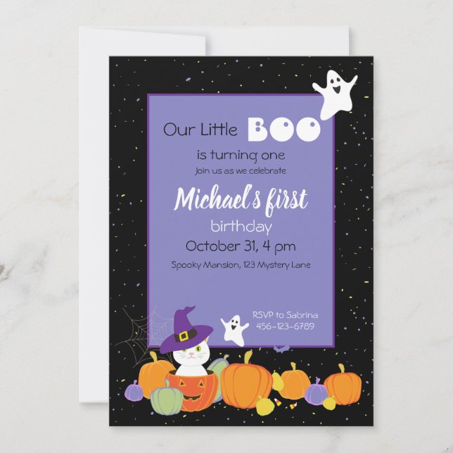 Halloween Cute Cat in Witch Hat Invitation (Front)