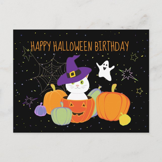 Halloween Cute Cat in Witch Hat Postcard (Front)