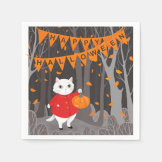 Halloween Cute Cat & Jack o lantern Napkin