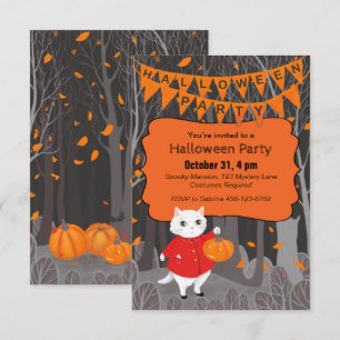 Halloween Cute Cat & Jack-o’-lantern Pumpkin Invitation