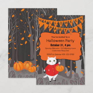 Halloween Cute Cat & Jack-o’-lantern Pumpkin Invitation