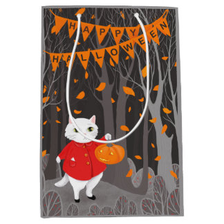 Halloween Cute Cat & Jack-o’-lantern Pumpkin Medium Gift Bag