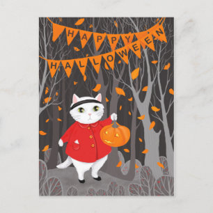 Halloween Cute Cat & Jack-o’-lantern Pumpkin Postcard