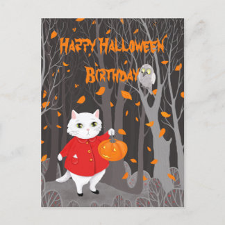     Halloween Cute Cat & Jack-o’-lantern Pumpkin Postcard