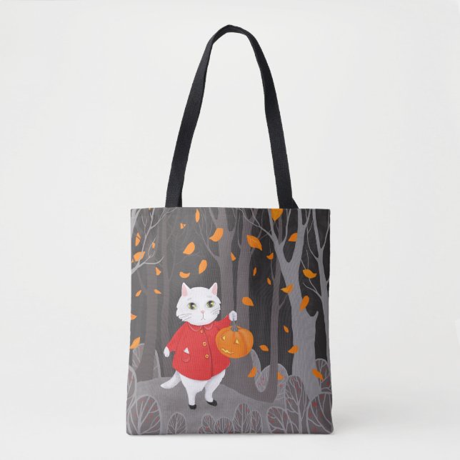    Halloween Cute Cat & Jack o lantern Tote Bag (Front)