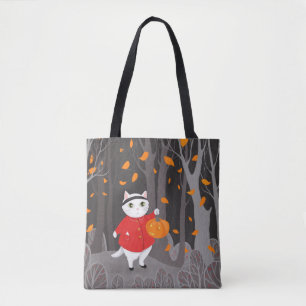 Halloween Cute Cat & Jack o lantern Tote Bag
