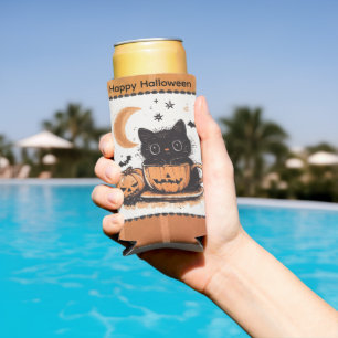 Halloween Cute Cat Pumpkin Seltzer Can Cooler