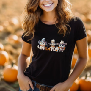 Halloween Cute Cats Ghost Pumpkin Spooky Autumn T-Shirt