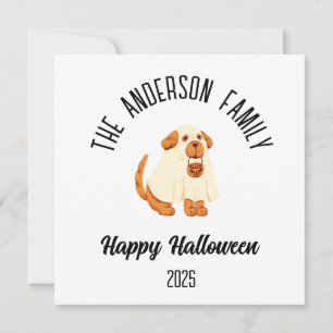 Halloween Cute Dog Ghost Costume Personalised Name Holiday Card