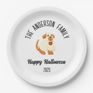 Halloween Cute Dog Ghost Costume Personalised Name Paper Plate