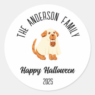 Halloween Cute Dog Ghost Costume Personalized Name Classic Round Sticker