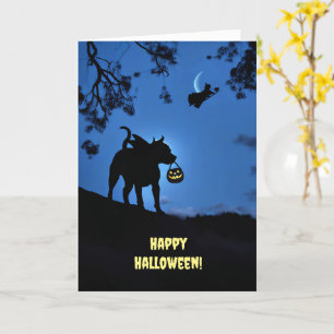 Halloween Cute Dog in Costume with Trick or Treat Card