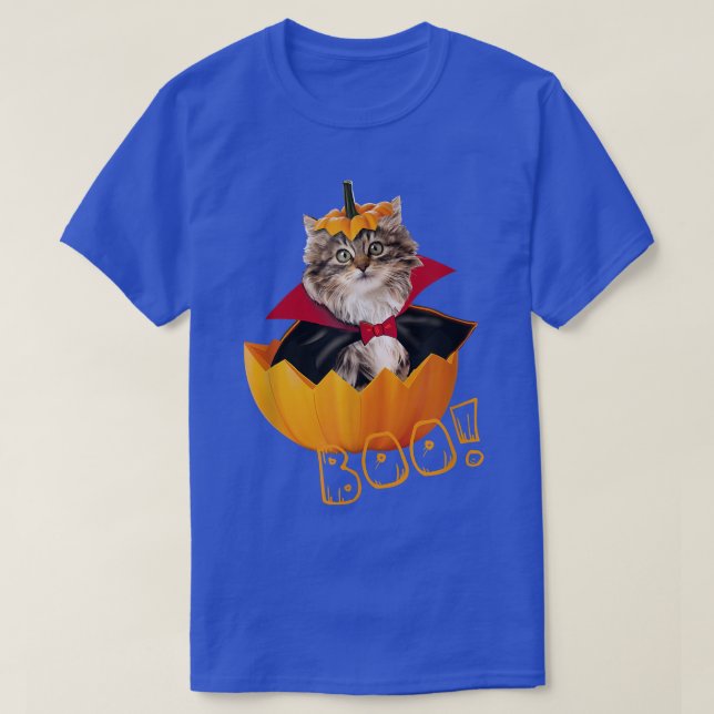 Halloween Cute Dracula Cat Pumpkin  T-Shirt (Design Front)