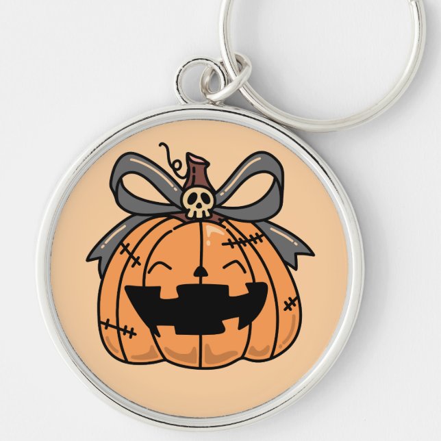 Halloween, Cute Face Pumpkin Key Ring (Front)