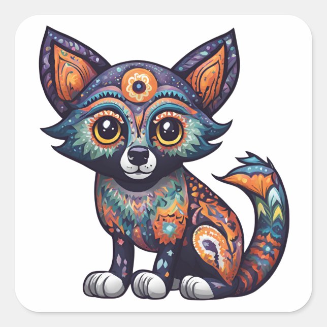 Halloween Cute Fox Square Sticker (Front)