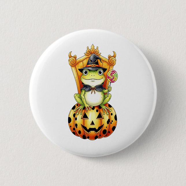 Halloween Cute Frog on Pumpkin 6 Cm Round Badge (Front)