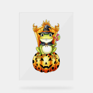 Halloween Cute Frog on Pumpkin Acrylic Sign