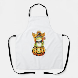 Halloween Cute Frog on Pumpkin Apron