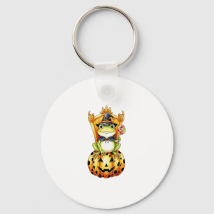 Halloween Cute Frog on Pumpkin Key Ring