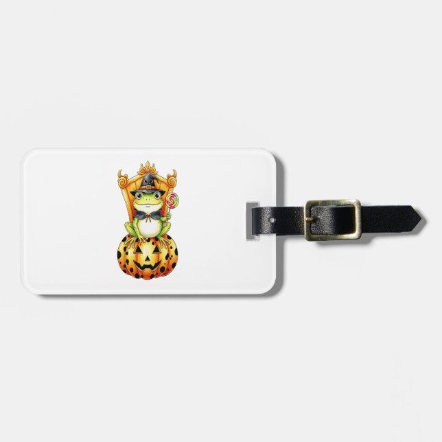 Halloween Cute Frog on Pumpkin Luggage Tag (Front Horizontal)