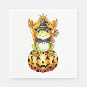 Halloween Cute Frog on Pumpkin Napkin