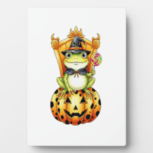 Halloween Cute Frog on Pumpkin Plaque