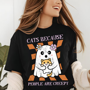 Halloween Cute Funny Ghost Cat Lover Tri-Blend Shirt